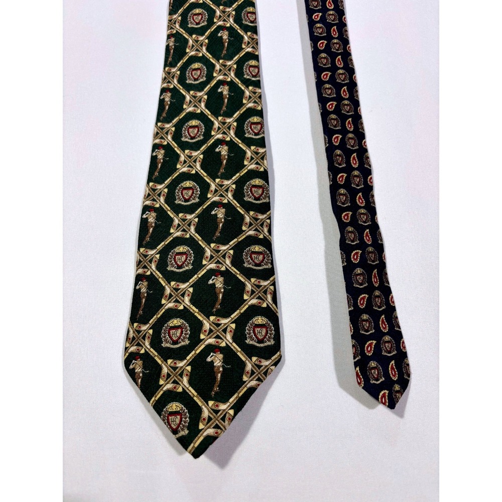 Retro Vintage 90s Golf Preppy Hunt Club Italian Silk Necktie Mens OS Green Blue